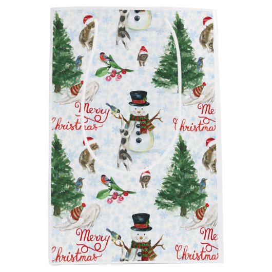 Kerstkatjes en Sneeuwmannen Medium Cadeauzakje (Voorkant)