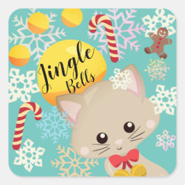 Kerstkatjes in Sneeuwvlokken met Pootafdruk Vierkante Sticker
