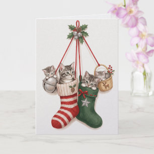 Kerstkatjes in vintage stijl, charmant kaart