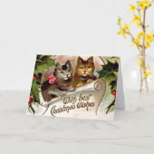 Kerstkatjes, vintage illustratie, kaart (Gele Bloem)