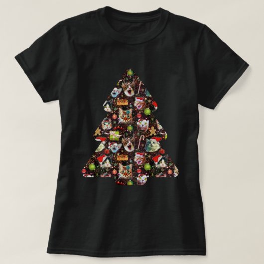 Kerstkatkoppen in de ronddraaiende boom t-shirt (Design voorkant)