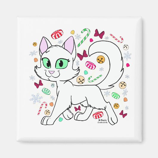 Kerstkatmagneet (Wit) Magneet (Voorkant)