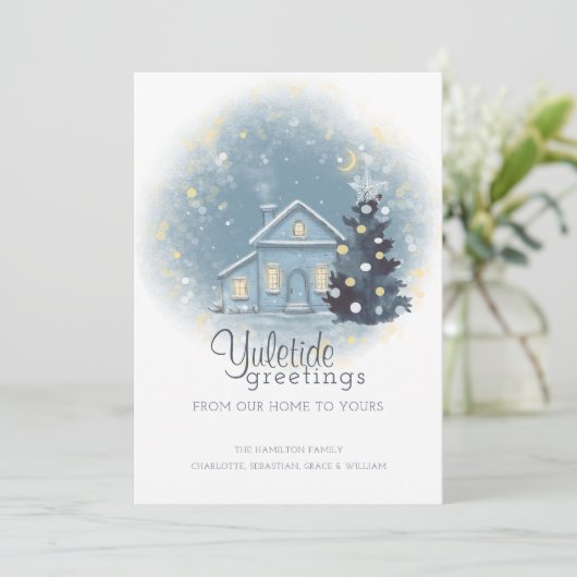kerstkatoen en -boom met Yuletide Greetings Kaart (Staand voorkant)