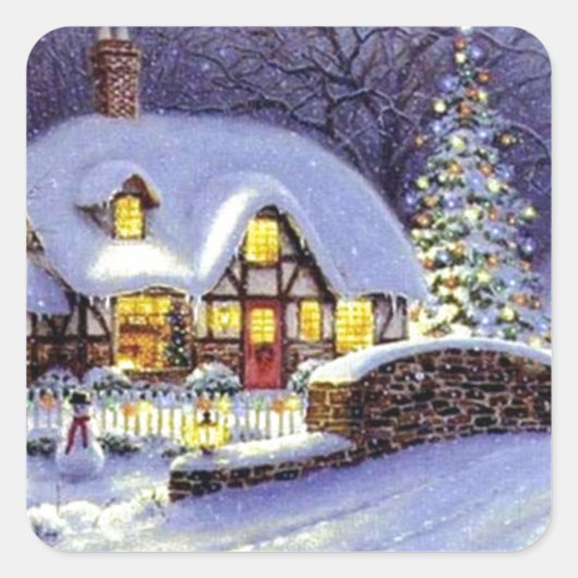 kerstkatoen vierkante sticker (Voorkant)