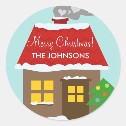 Kerstkatoensneeuwhuis aangepaste wintervakantie ronde sticker (Voorkant)