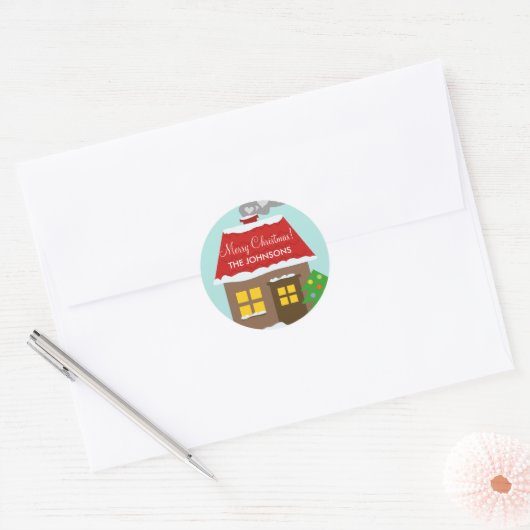 Kerstkatoensneeuwhuis aangepaste wintervakantie ronde sticker (Envelop)