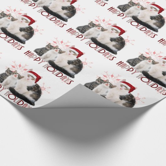 Kerstkattefamilie | Roze Snowflake Wrap Cadeaupapier (Hoek)