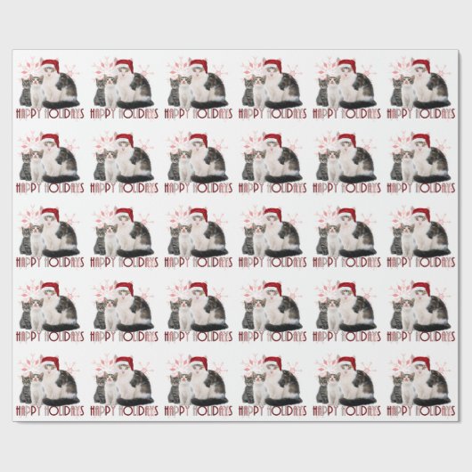 Kerstkattefamilie | Roze Snowflake Wrap Cadeaupapier (Vlak)