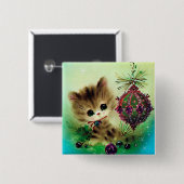  kerstkattefeestknop met retro-kerstkeuken vierkante button 5,1 cm (Voorkant /achterkant)