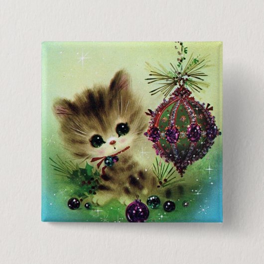  kerstkattefeestknop met retro-kerstkeuken vierkante button 5,1 cm (Voorkant)