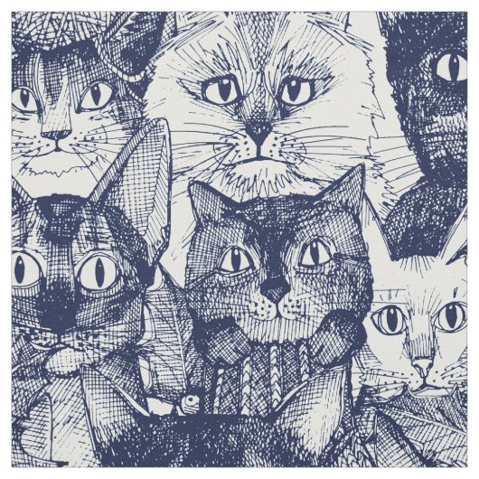 kerstkatten blauw stof (Swatch)