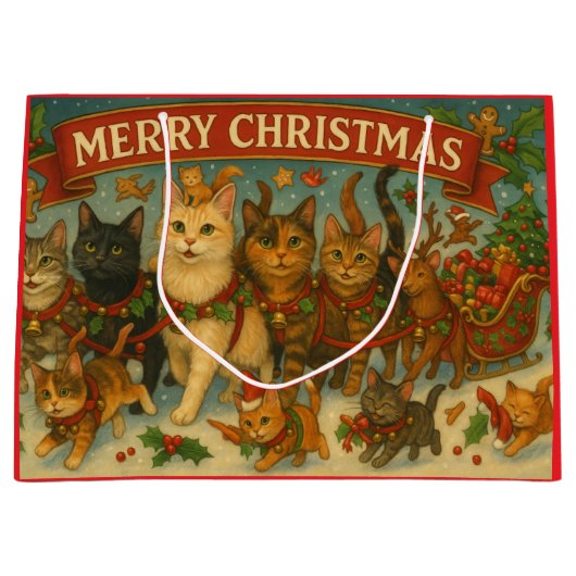 "Kerstkatten" Cadeaubag Groot Cadeauzakje (Voorkant)