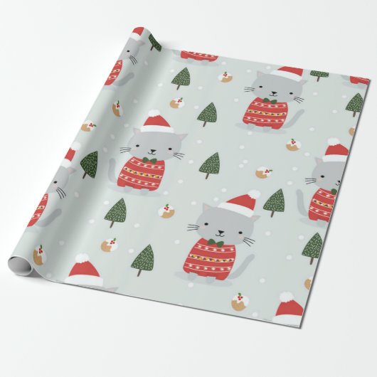 kerstkatten cadeaupapier (Uitgerold)
