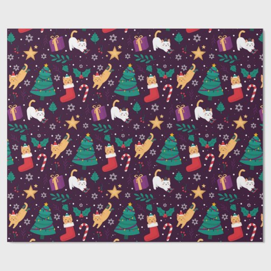 kerstkatten cadeaupapier (Vlak)
