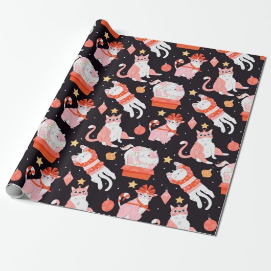 kerstkatten cadeaupapier (Uitgerold)