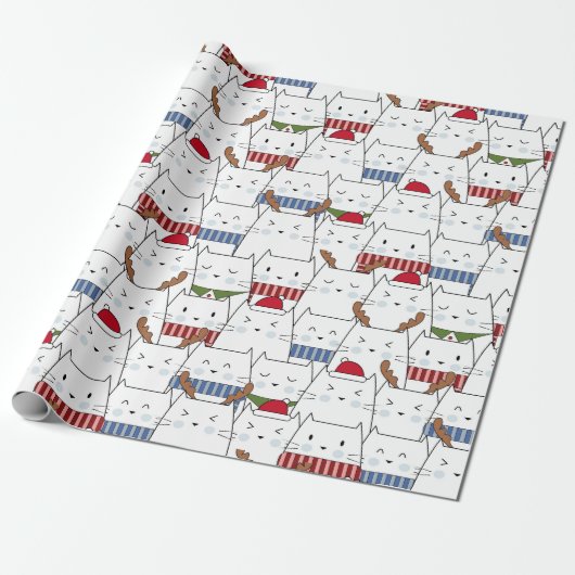kerstkatten cadeaupapier (Uitgerold)