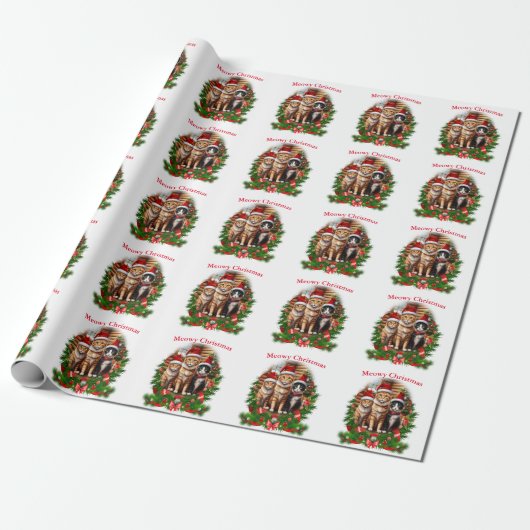 Kerstkatten Cadeaupapier (Uitgerold)