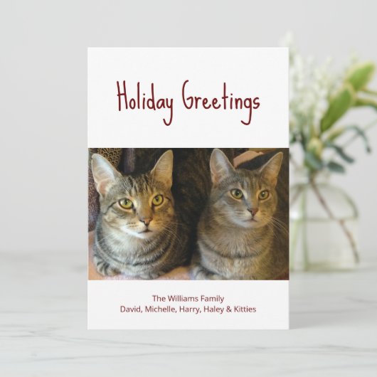 Kerstkatten Cute Festive Red Typografie Feestdagenkaart (Staand voorkant)
