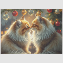 Kerstkatten die Tissuepapier kussen