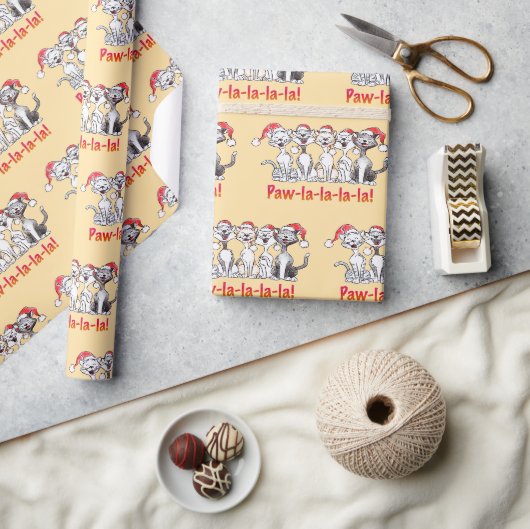 Kerstkatten die zingen met kerstmannenmutsen cadeaupapier (Crafts)