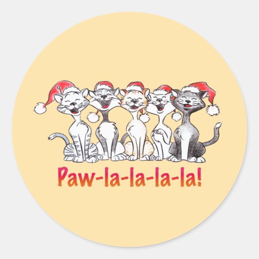 Kerstkatten die zingen met kerstmannenmutsen ronde sticker (Voorkant)