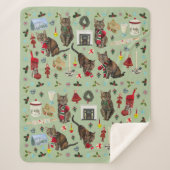 Kerstkatten en ornamenten sherpa deken (Voorkant)