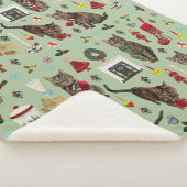 Kerstkatten en ornamenten sherpa deken (3/4)