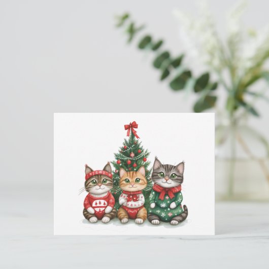 kerstkatten feestdagenkaart (Staand voorkant)