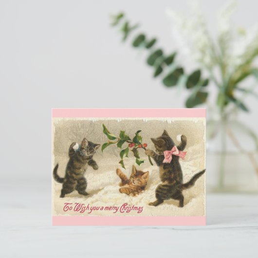 kerstkatten feestdagenkaart (Staand voorkant)