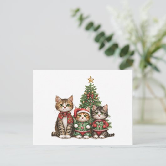 kerstkatten feestdagenkaart (Staand voorkant)