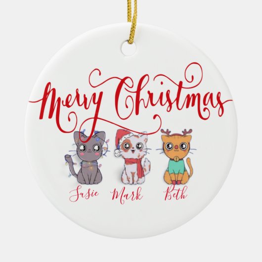 Kerstkatten gepersonaliseerd keramisch ornament (Voorkant)