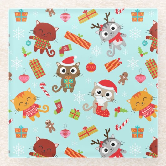kerstkatten glazen onderzetter (Voorkant)