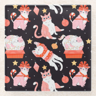 kerstkatten glazen onderzetter