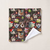 Kerstkatten in de ruimtevaart, sterren Funny Holid Bad Handdoek (Wasdoekje)