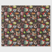 Kerstkatten in de ruimtevaart, sterren Funny Holid Cadeaupapier (Vlak)