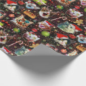 Kerstkatten in de ruimtevaart, sterren Funny Holid Cadeaupapier (Hoek)