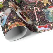 Kerstkatten in de ruimtevaart, sterren Funny Holid Cadeaupapier (Rol Hoek)