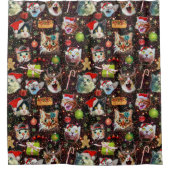 Kerstkatten in de ruimtevaart, sterren Funny Holid Douchegordijn (Voorkant)