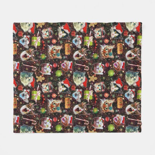 Kerstkatten in de ruimtevaart, sterren Funny Holid Fleece Deken (Voorkant (Horizontaal))