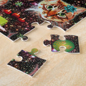 Kerstkatten in de ruimtevaart, sterren Funny Holid Legpuzzel (Zijkant)