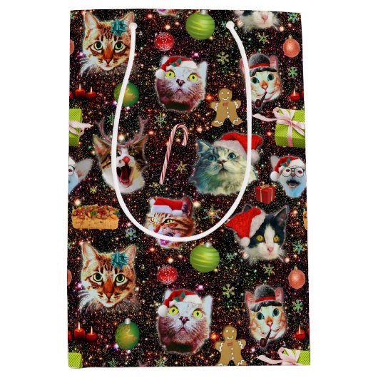 Kerstkatten in de ruimtevaart, sterren Funny Holid Medium Cadeauzakje (Voorkant)