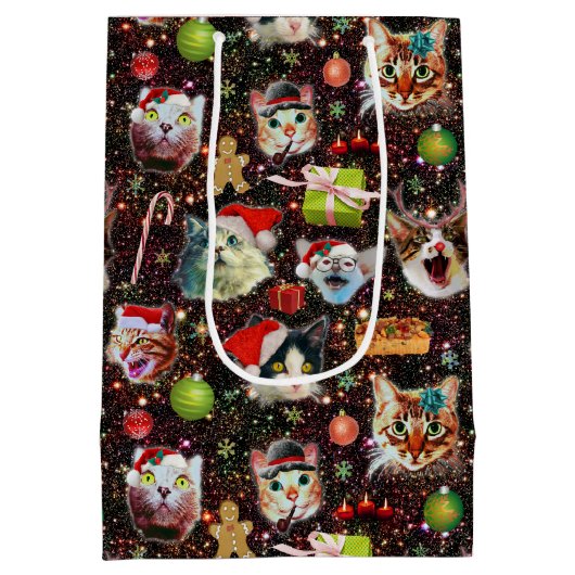 Kerstkatten in de ruimtevaart, sterren Funny Holid Medium Cadeauzakje (Achterkant)