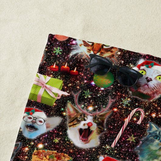 Kerstkatten in de ruimtevaart, sterren Funny Holid Strandlaken (In situ)