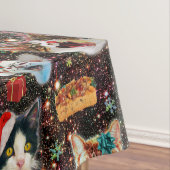 Kerstkatten in de ruimtevaart, sterren Funny Holid Tafelkleed (Voorbeeld)