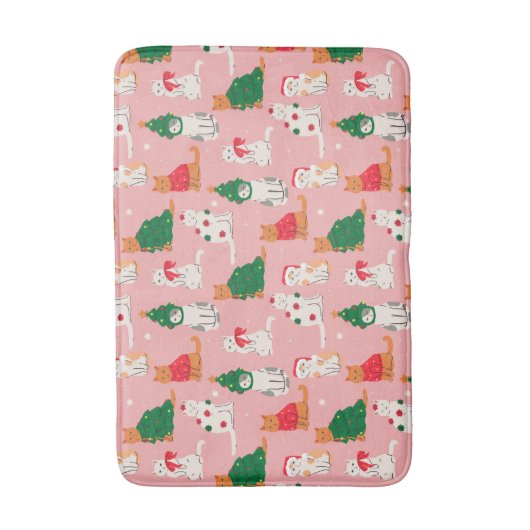 Kerstkatten in feestelijke kleding patroon badmat (Voorkant Verticaal)