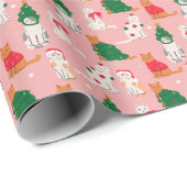 Kerstkatten in feestelijke kleding patroon cadeaupapier (Rol Hoek)