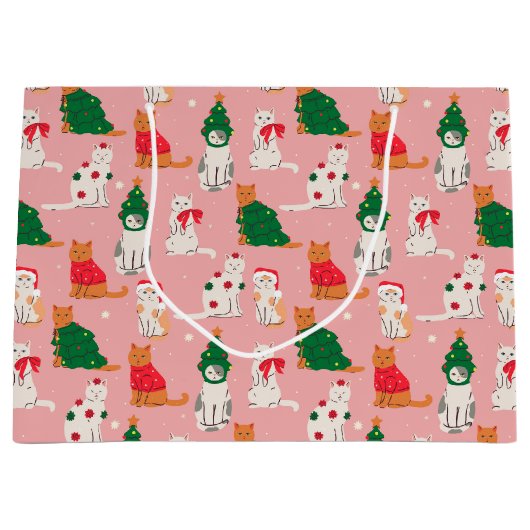 Kerstkatten in feestelijke kleding patroon groot cadeauzakje (Voorkant)