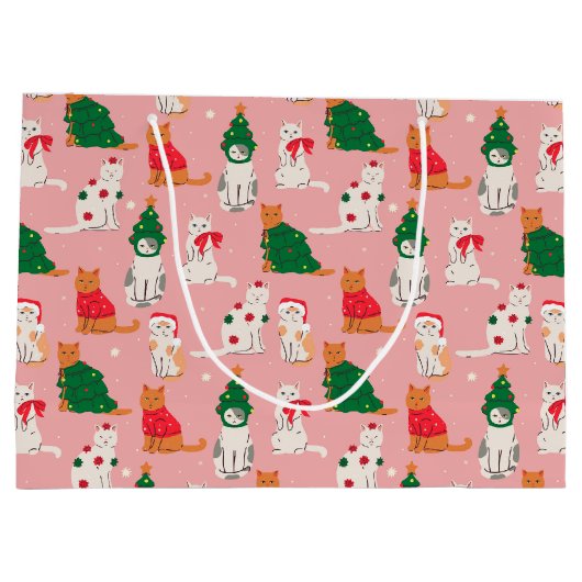 Kerstkatten in feestelijke kleding patroon groot cadeauzakje (Achterkant)