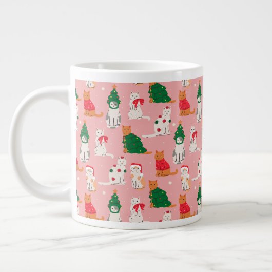 Kerstkatten in feestelijke kleding patroon grote koffiekop (Links)