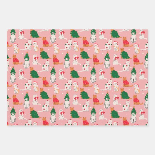 Kerstkatten in feestelijke kleding patroon inpakpapier vel (Voorkant)